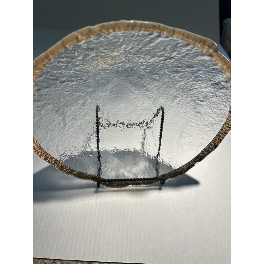 Glacier IVV Italian Textured Art Glass 10K Gold Trim Bowl 13" Deep Salad Serving